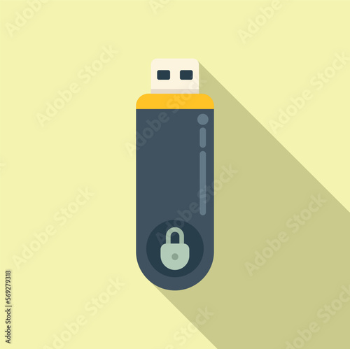Usb password protection icon flat vector. Personal login. Laptop app