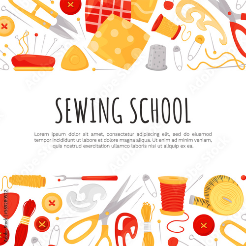 Sewing Banner Design with Tools for Handmade Craft Vector Template