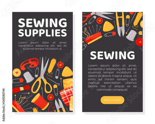 Sewing Banner Design with Tools for Handmade Craft Vector Template