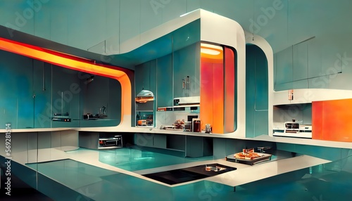 futuristic and modern kitchen design illustration
