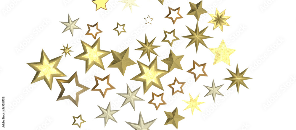 Banner with golden decoration. Festive border with falling glitter dust and stars.