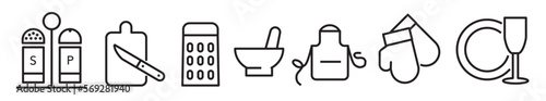 Cookware and cook thin line icon set - Vector Illustration