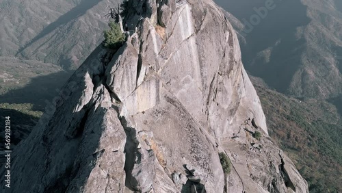 Birds eye view of Moro Rock and staircase in the giant forest of Sequoia National Park, California