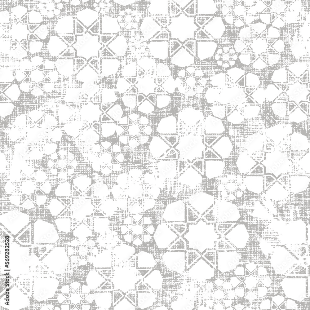 seamless vector repeat, abstract bohemian geometric pattern, in white on a grey background