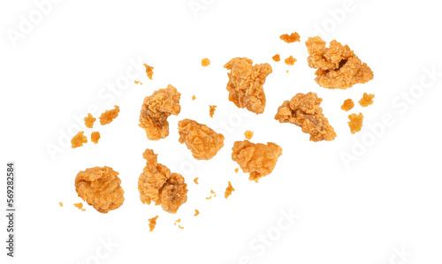 Fried popcorn chicken with crumbs isolated on transparent background. PNG photo
