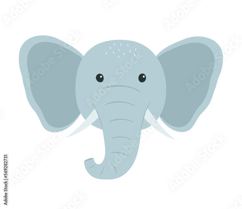 Cute elephant head in flat style. Animal portrait.