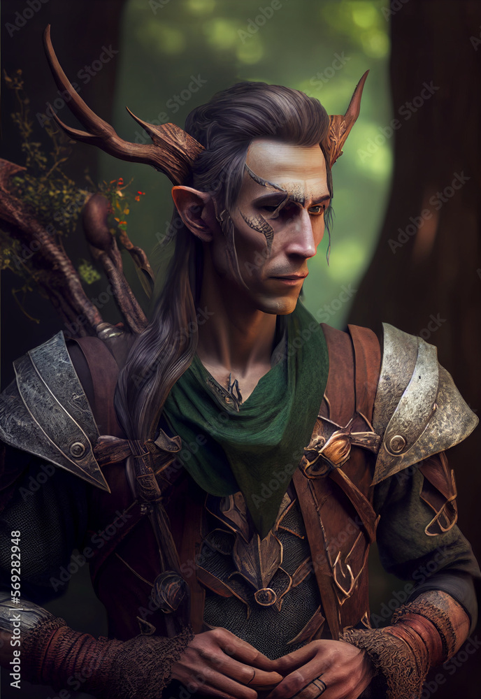 D&D elf character portrait for fantasy RPG, roleplaying games etc, post