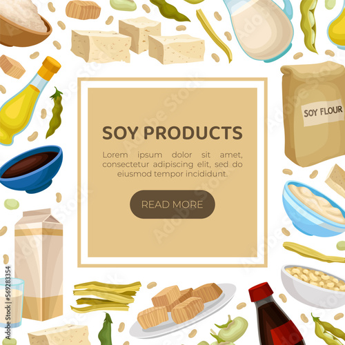 Soy products web banner template. Vegan protein meal for healthy diet landing page, website cartoon vector