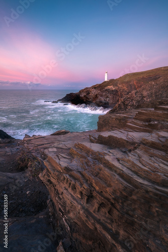 Trevose Head Lighthouse, Cornwall, England, United Kingdom Seacape Stock Photo photo