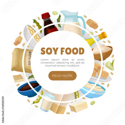 Soy food web banner template. Vegan protein healthy meal landing page, website cartoon vector
