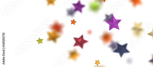 Banner with colour decoration. Festive border with falling glitter dust and stars.