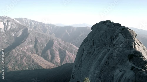 Aerial drone view of Moro Rock and surrounding giant forest of Sequoia National Park, California
