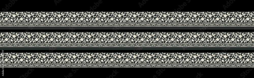 Seamless pattern, background In baroque, rococo, victorian, renaissance style. Trendy frolar vintage pattern. Vector illustration in gold, black and white colors.