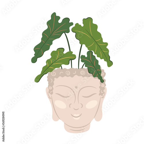 Buddha Head Ceramic Flower Pot Vector Illustration