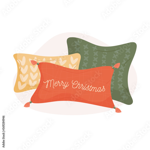 Merry Christmas cushions set. Vector illustration