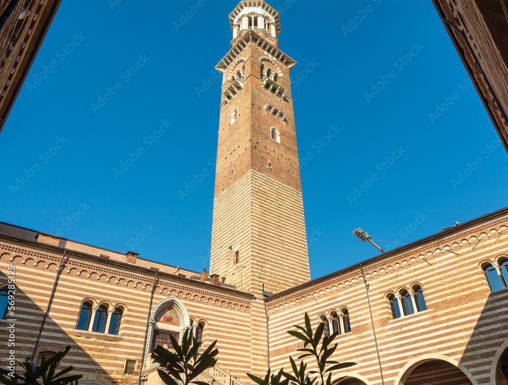 Lamberti Tower is Verona tallest building, one of the landmarks of Verona city center. It is located in Erbe square, in the very heart of the old town - Verona, northern Italy