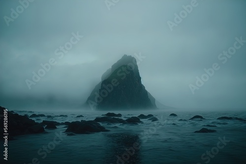 A mysterious island surrounded by fog. 