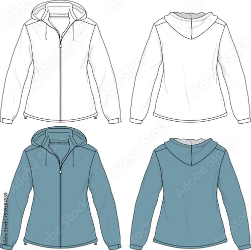 Insulated Jacket Windbreaker light weight hiking jacket flat sketch template technical CAD illustration	
