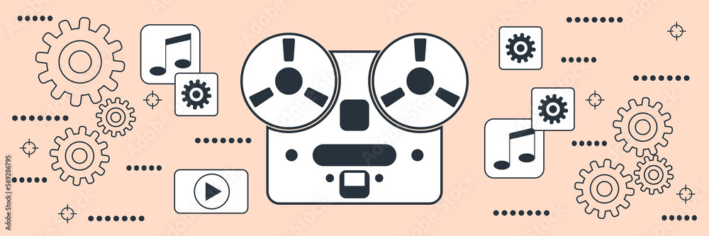 Retro music player flat contour style vector illustration Retro music player flat contour style vector illustration