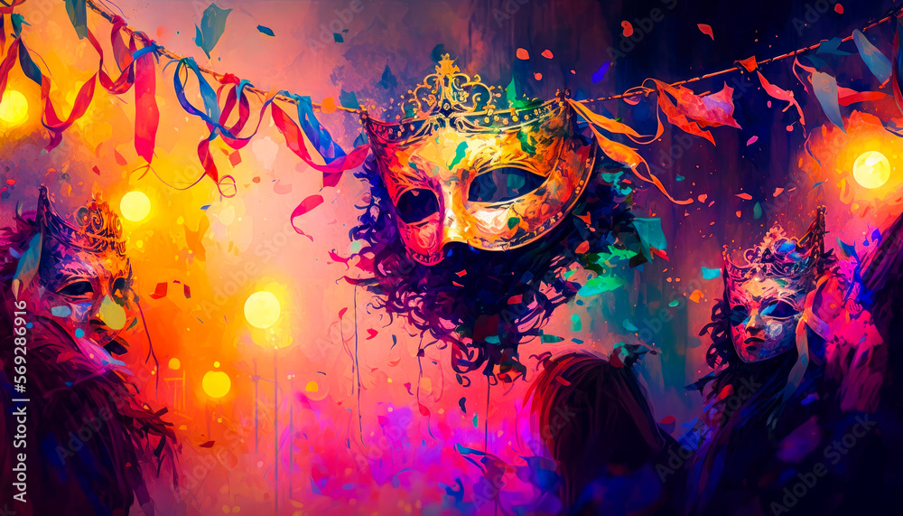 Carnival mask, banner, background, wallpaper, generative ai 