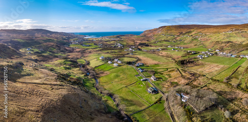 Aerial view of Glencolumbkille in County Donegal, Republic of Irleand photo