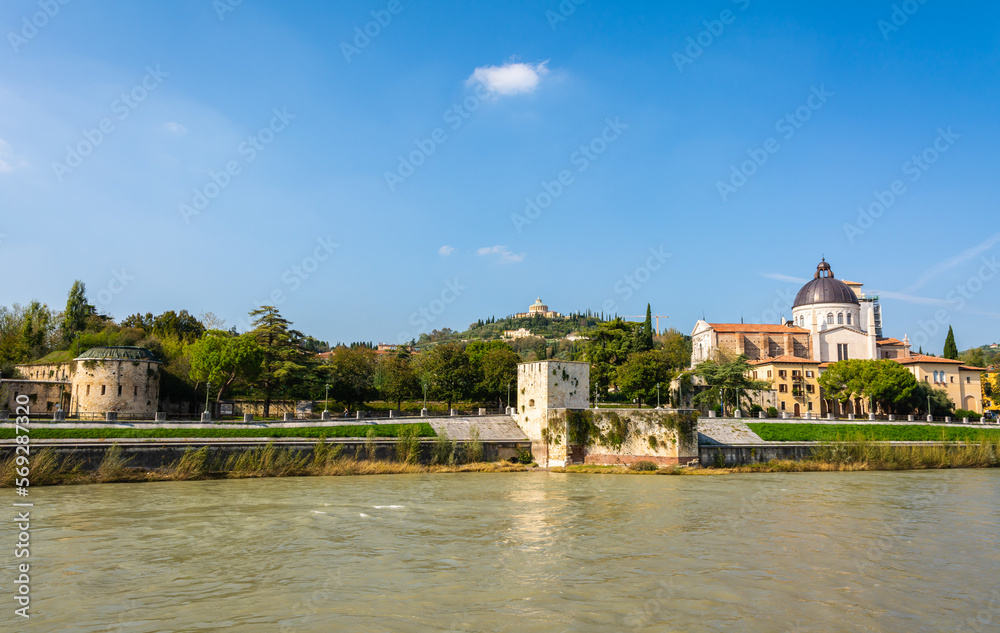 view of the San Giorgio in Braida Church: was founded in 1046 as a Benedictine monastery - Verona, Veneto region in northern Italy