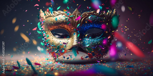 Carnival mask, banner, background, wallpaper, generative ai 