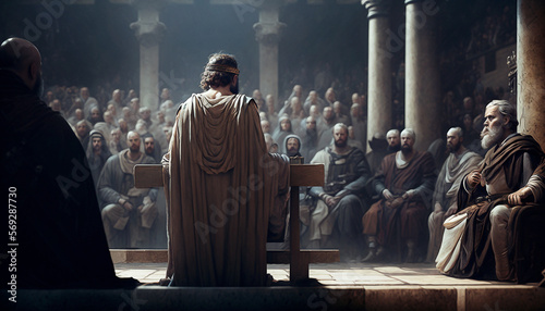 Photo The trial of Jesus before Pontius Pilate - AI generative