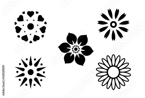 Black and white vector flowers set and illustration.