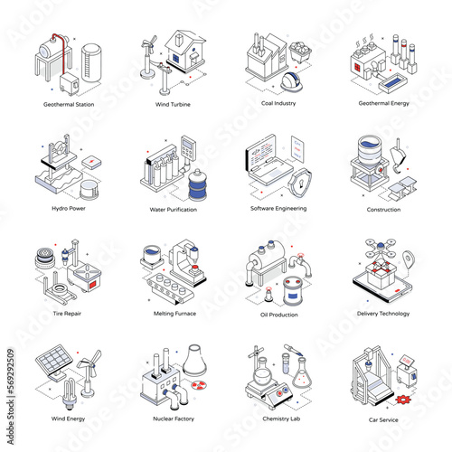 Pack of Industrial Engineering Isometric Icons 

