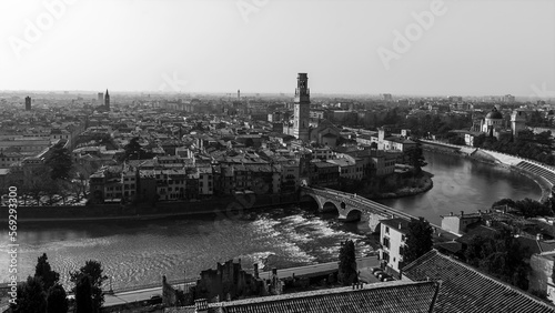 panoramic view of the ancient city of verona with the adige river dividing the old city from the new