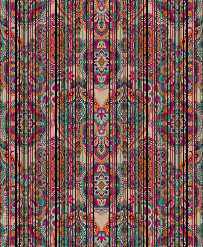 mughal motif ornament pattern multi color background. Colorful Paisley wallpaper. Vector Indonesian batik. Bright classic indian fabric. Paisley wallpaper. Ethnic background with paisley. © david wilson1