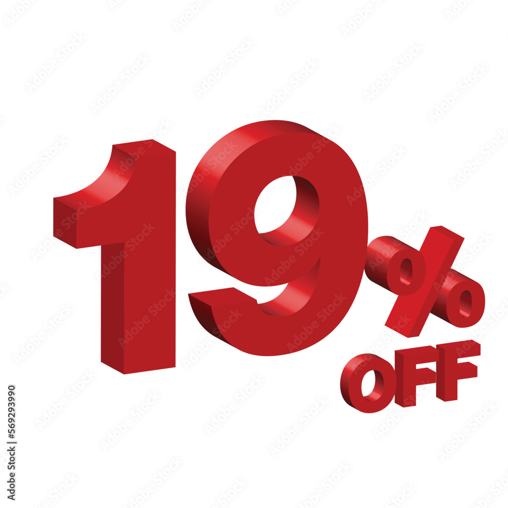 nineteen 19 percent off 3d vector illustration nineteen 19 percent off 3d vector illustration