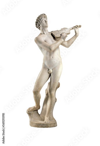 Marble naked musician and poet Orpheus statue isolated