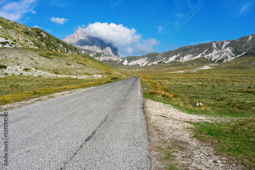 Scenic road in Campo Imperatore. Gran Sasso national park, Abruzzo, Italy