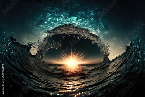 sunrise in the wave, created with ai generative