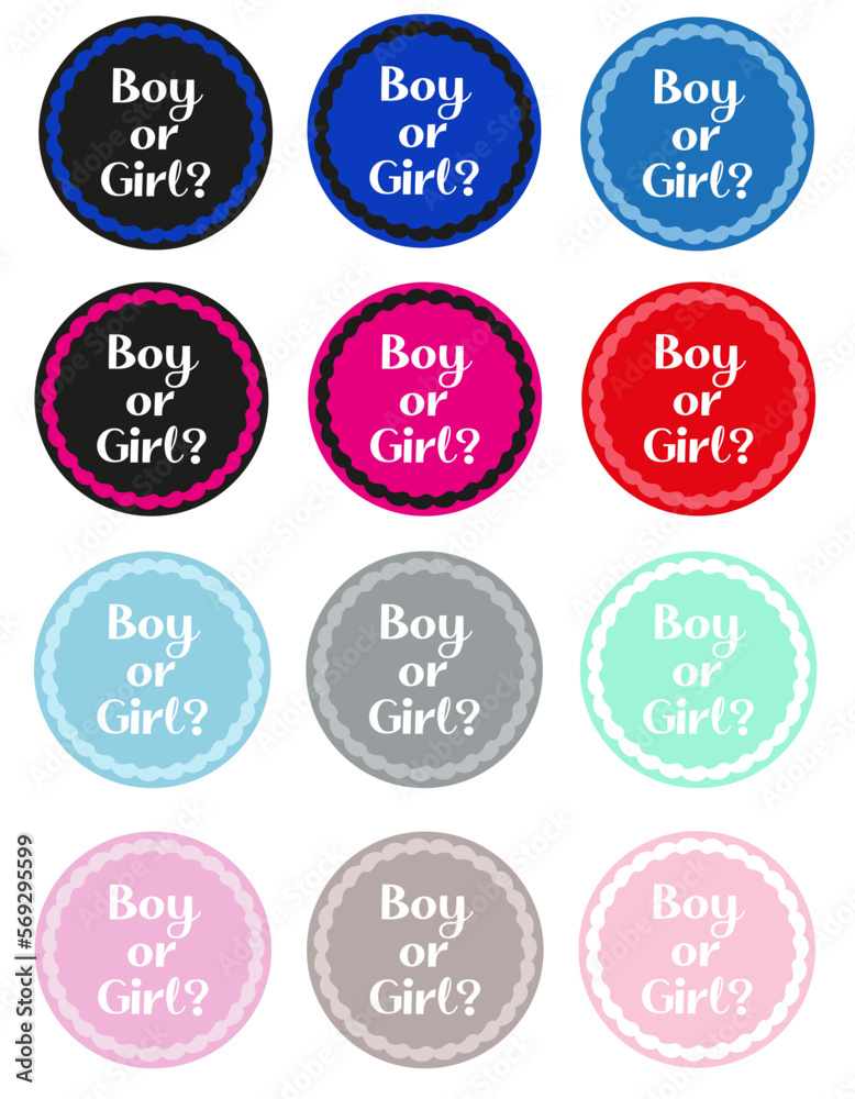 Obraz premium Gender party tag stickers. Boy or girl.