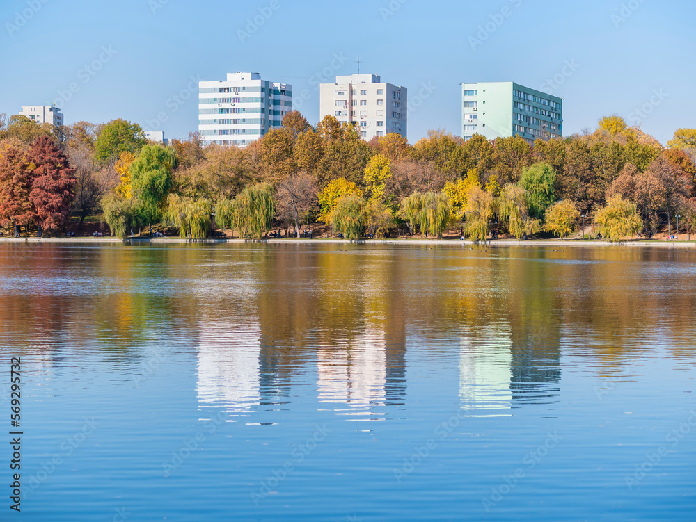 Apartment buildings above IOR or Titan park in Bucharest, Romania