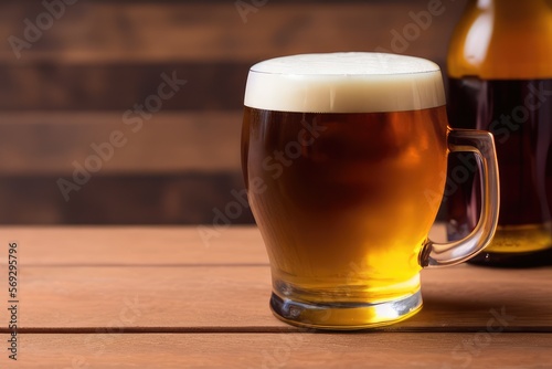 High-Resolution Image of Amber Beer in a Mug Showcasing the Rich and Foamy Characteristics of Beer, Perfect for Adding a Rustic and Appealing Element to any Design Project