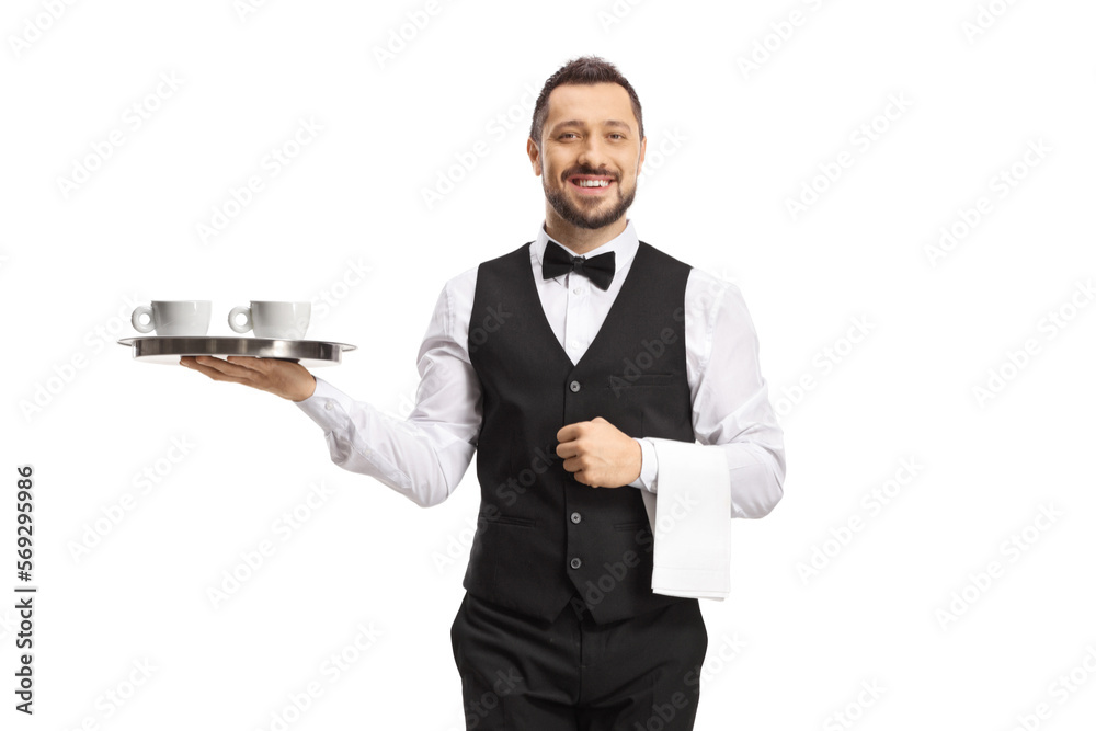 Waiter serving coffee on a tray Waiter serving coffee on a tray
