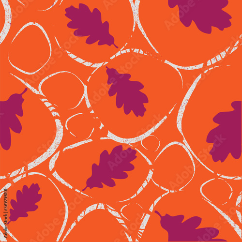 Abstract oak leaf contemporary seamless pattern with hand drawn shapes, spots, dots and lines with textures. boho print. Modern collage vector illustration tonal textures pink grey linen 