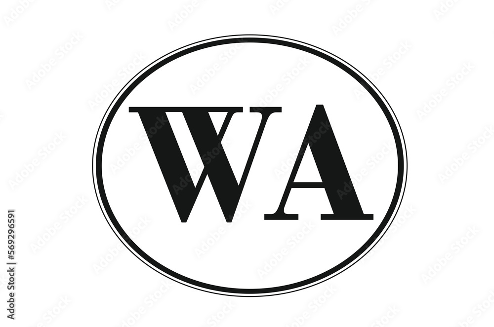 Sign of state of Washington for sticking on glass of car. Abbreviation WA