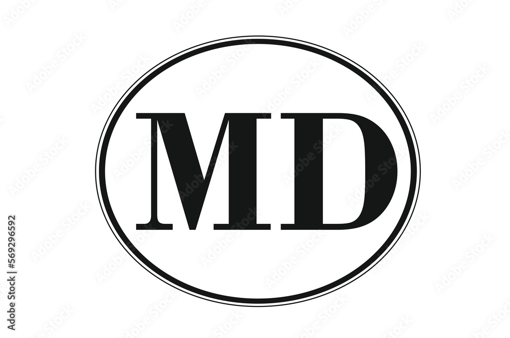 Sign of state of Maryland for sticking on glass of car. Abbreviation MD Sign of state of Maryland for sticking on glass of car. Abbreviation MD