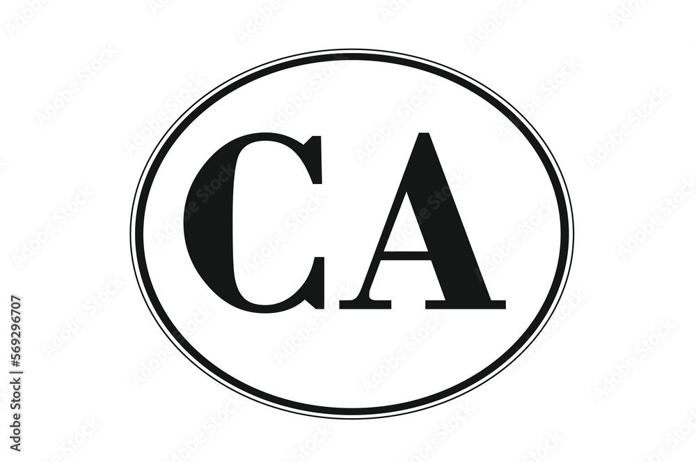 Sign of state of California for sticking on glass of car. Abbreviation CA Sign of state of California for sticking on glass of car. Abbreviation CA
