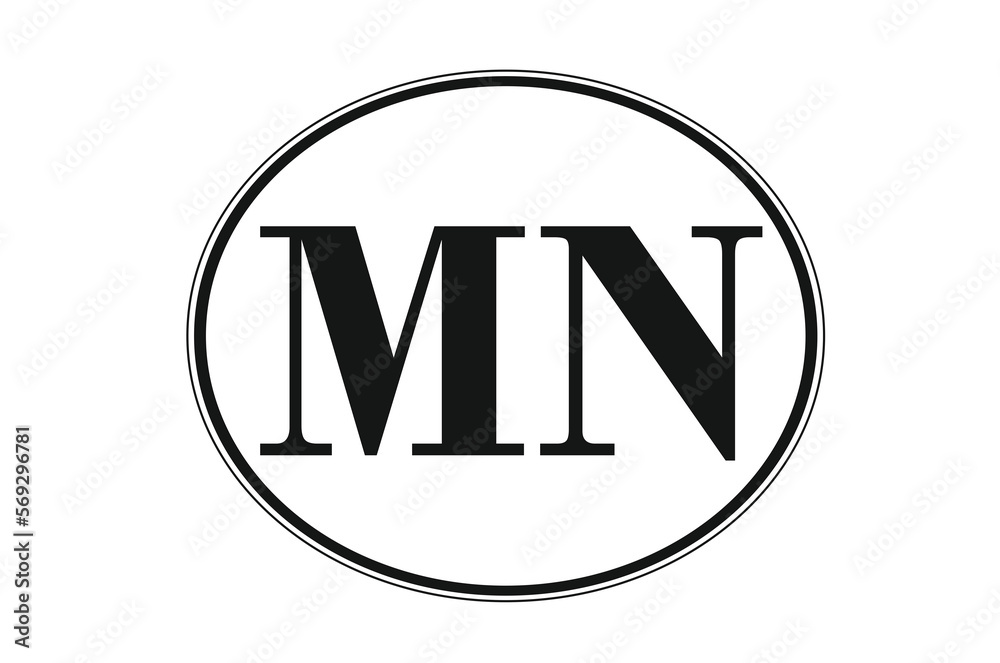 Sign of state of Minnesota for sticking on glass of car. Abbreviation MN Sign of state of Minnesota for sticking on glass of car. Abbreviation MN