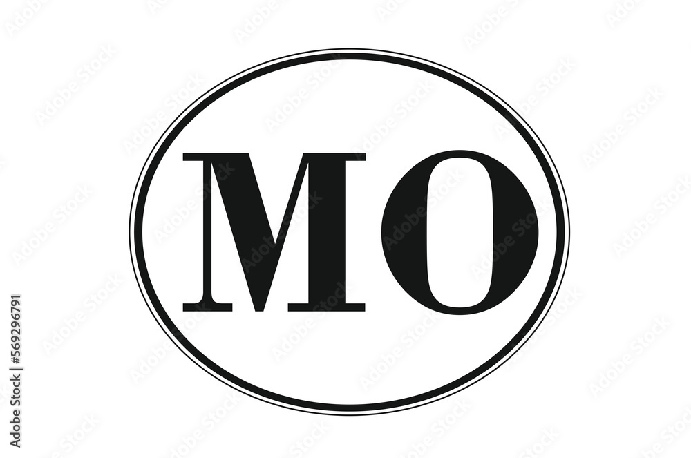 Sign of state of Missouri for sticking on glass of car. Abbreviation MO Sign of state of Missouri for sticking on glass of car. Abbreviation MO