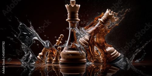 pieces of a chessboard performing checkmate action in a chess game, concept of leadership and strategy in business, generative ai photo
