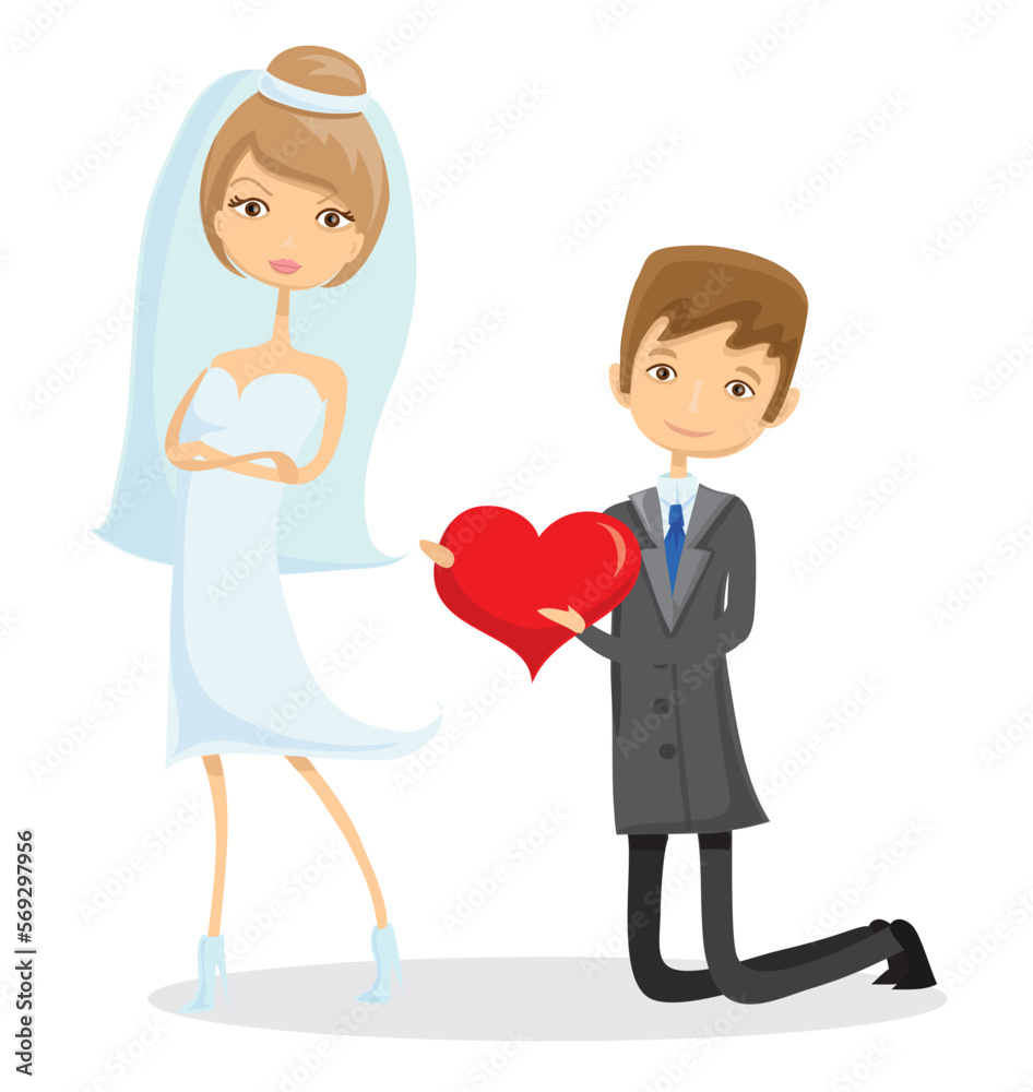 Wedding doodle couple in love. Vector illustration for greeting card, invitation and banner