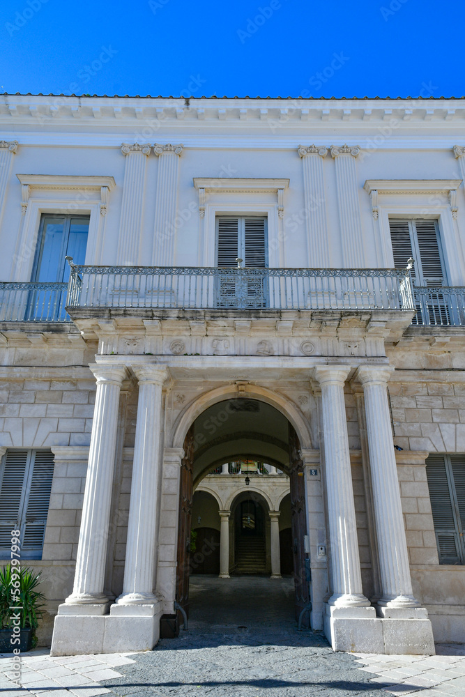 The facade of a noble building located in Lucera, an ancient Apulian town in the province of Foggia, Italy..