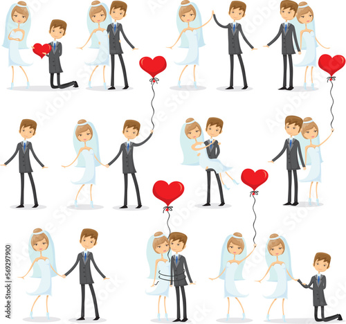 Wedding doodle couple in love. Vector illustration for greeting card, invitation and banner